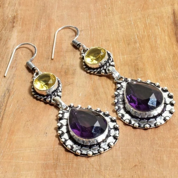 Amethyst Citrine Handmade Drop Dangle Earrings Jewelry 2.4" Never worn - Picture 3 of 3